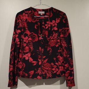 Tahari Black & Red Floral Zip-Front Blazer
